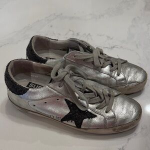 Golden Goose Silver Leather Sneakers with Black Star